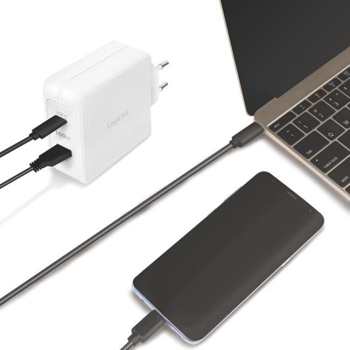 LogiLink - LOGILINK PD USB-Väggladdare 1 x USB-C/1 x USB-A 100W GaN