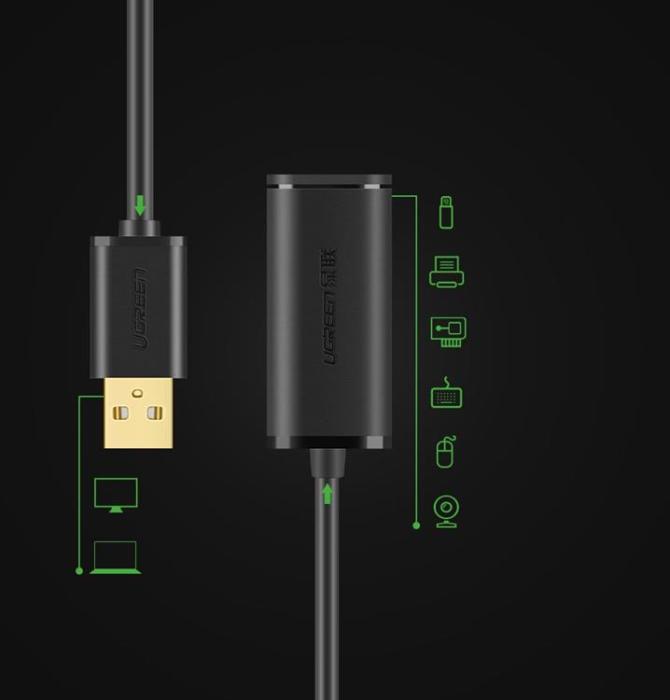 Ugreen - Ugreen Active Förlängning USB 2.0 Kabel 10 m - Svart