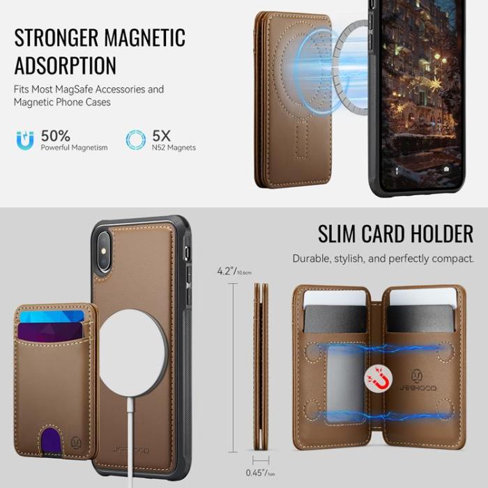 OEM - JEEHOOD Mobilskal till iPhone XS Max MagSafe Läder - Brun