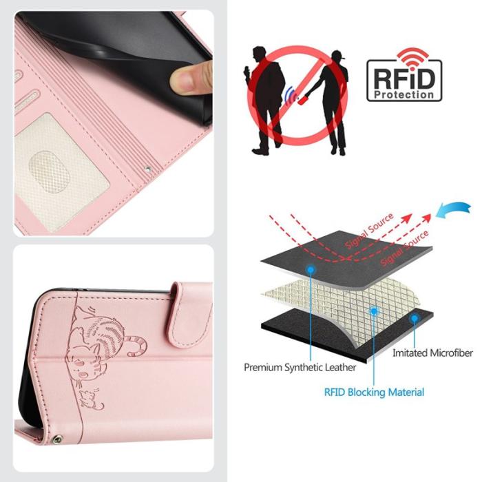 OEM - Samsung Galaxy A55 5G Plånboksfodral Konstläder RFID Skydd - Rosa