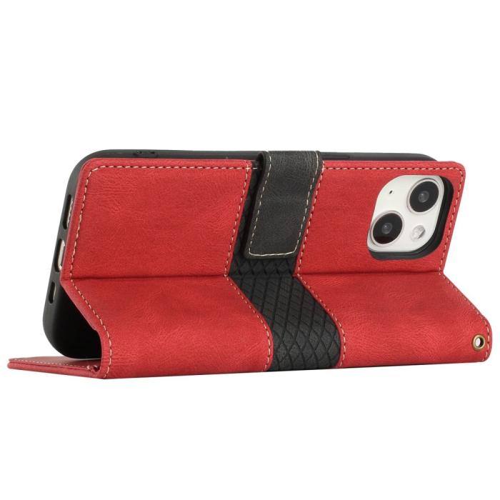 A-One Brand - Splicing Design iPhone 13 Plånboksfodral - Röd