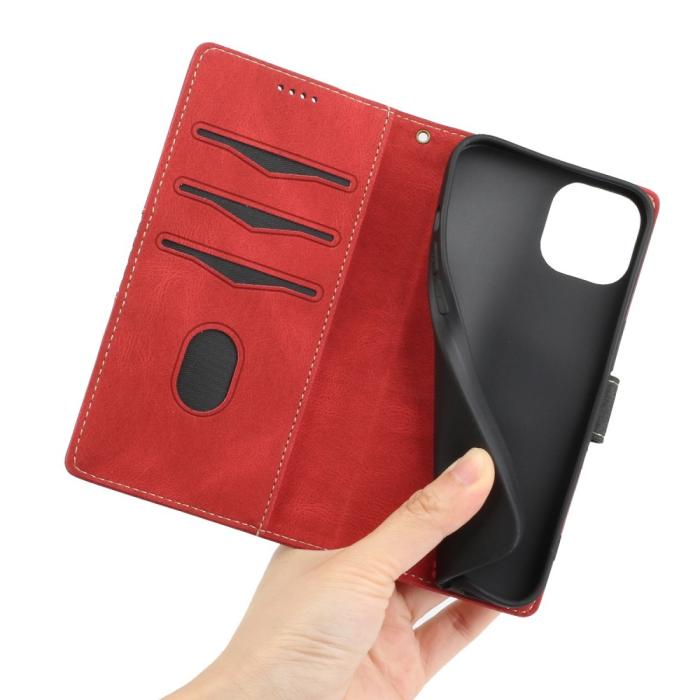 A-One Brand - Splicing Design iPhone 13 Plånboksfodral - Röd