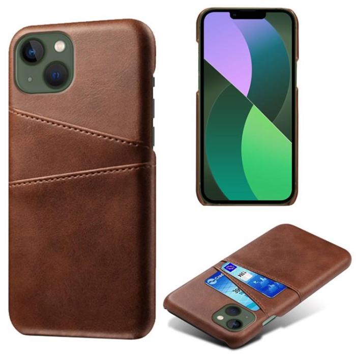 OEM - iPhone 15 Plus Mobilskal Korthållare PU-Läder - Brun