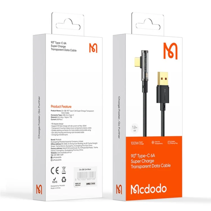 MCDODO - MCDODO USB-A - USB-C 6A Kabel 1.2M CA-3380 MDD - Svart