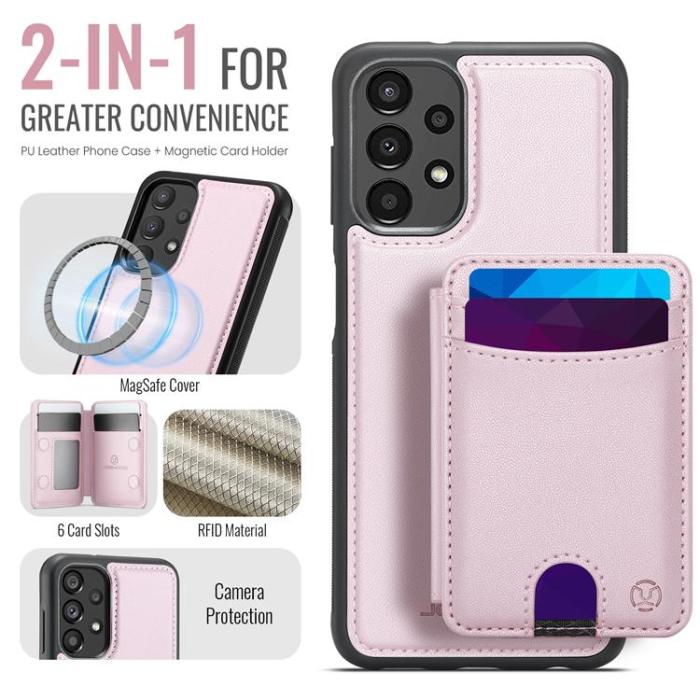 OEM - JEEHOOD Samsung Galaxy A13 4G/5G Mobilskal Konstläder med Kortfack - Rosa