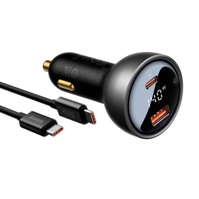 BASEUS - Baseus Billaddare 140W USB Till Typ-C Till USB-C Kabel 1m - Svart