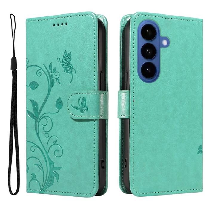 OEM - ABEEL Samsung Galaxy S26 Plus Plånboksfodral Konstläder Blommönster - Grön