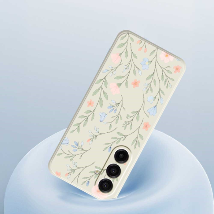 A-One Brand - Galaxy A17 Mobilskal Pink Blue Flowers Straight Edge - Svart