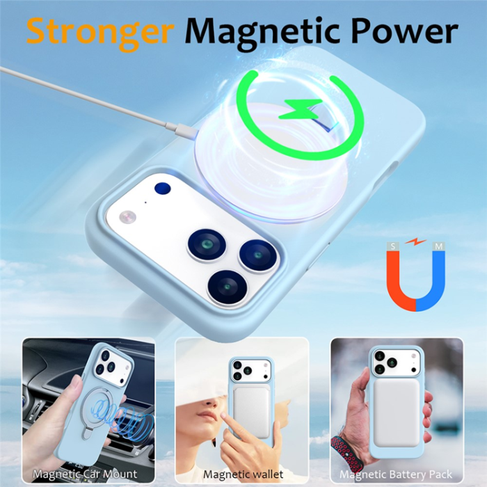 A-One Brand - iPhone 17 Pro Max Mobiskal MagSafe Kickstand PC+Silikon - Himmelsblå