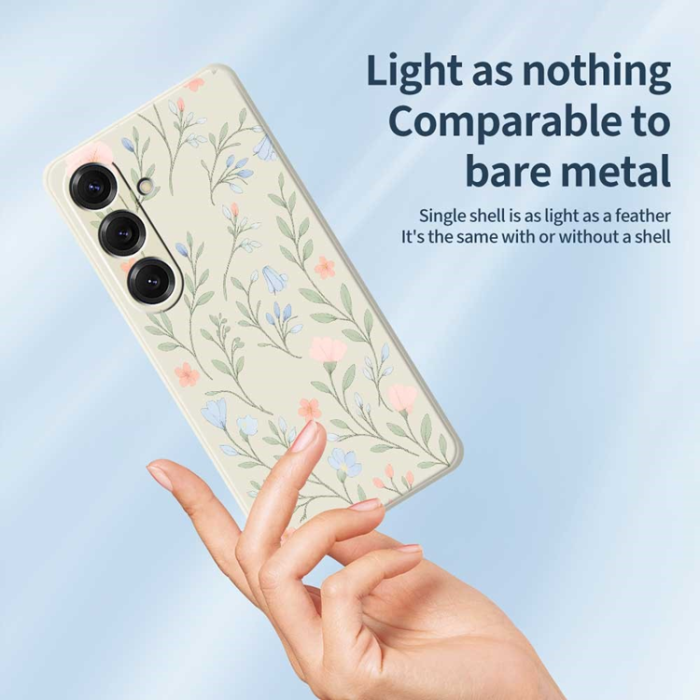 A-One Brand - Galaxy S25 Mobilskal Pink Blue Flowers Straight Edge - Lila