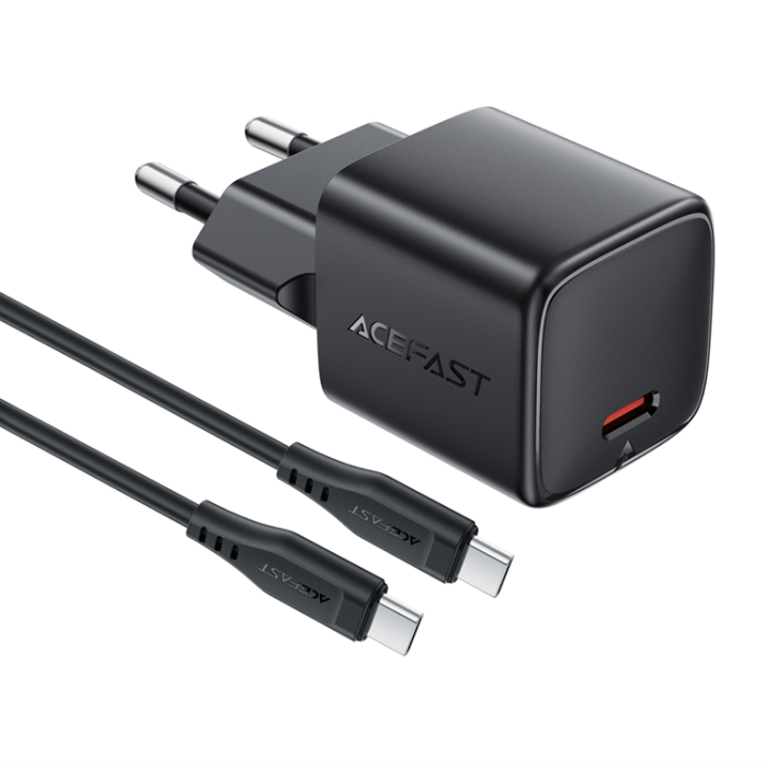 Acefast - Acefast Väggladdare USB-C 30W med USB-C till USB-C Kabel 1.2m - Svart