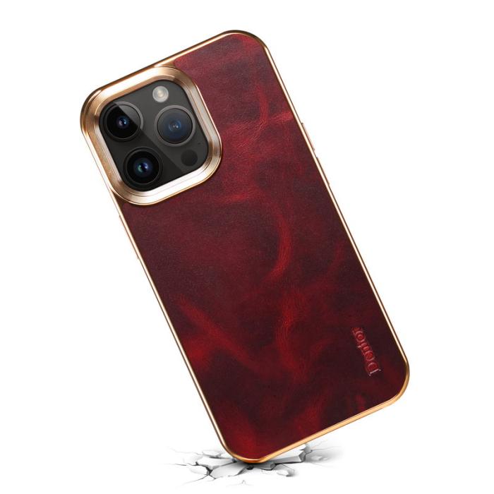DENIOR - DENIOR Mobilskal till iPhone 16 Pro Äkta Läder Waxy Textur Röd