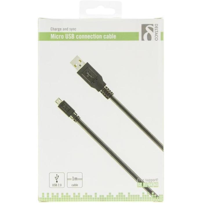UTGATT1 - Deltaco USB-A Till Micro USB Kabel 1m - Svart