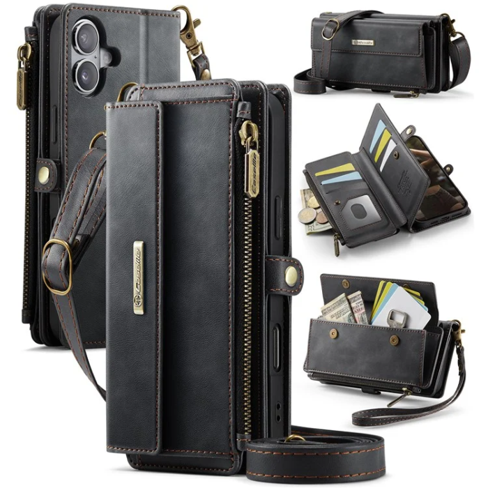 Caseme - Caseme iPhone 16 Plånboksfodral RFID Blocking Zipper - Svart