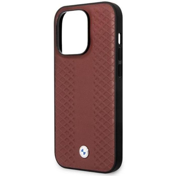 BMW - BMW iPhone 14 Pro Max Mobilskal Läder Diamond Pattern - Burgundy