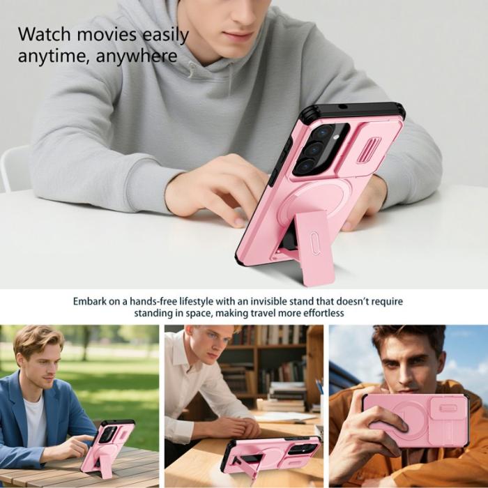OEM - Mobilskal för Samsung Galaxy S26 Plus Magnetiskt Kickstand PC + TPU - Rosa