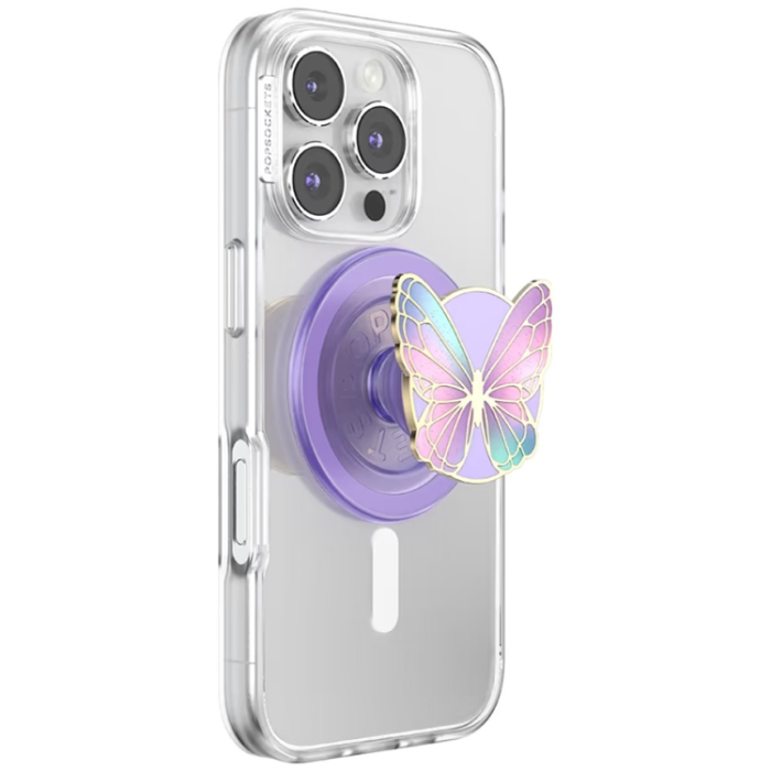 PopSockets - PopSockets MagSafe Popuphållare och Stativ Enamel Butterfly Prism - Lavendel
