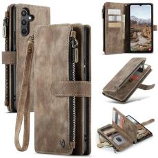 Caseme - CASEME Konstl&auml;der Pl&aring;nboksfodral f&ouml;r Samsung Galaxy A34 5G med rem - Brun