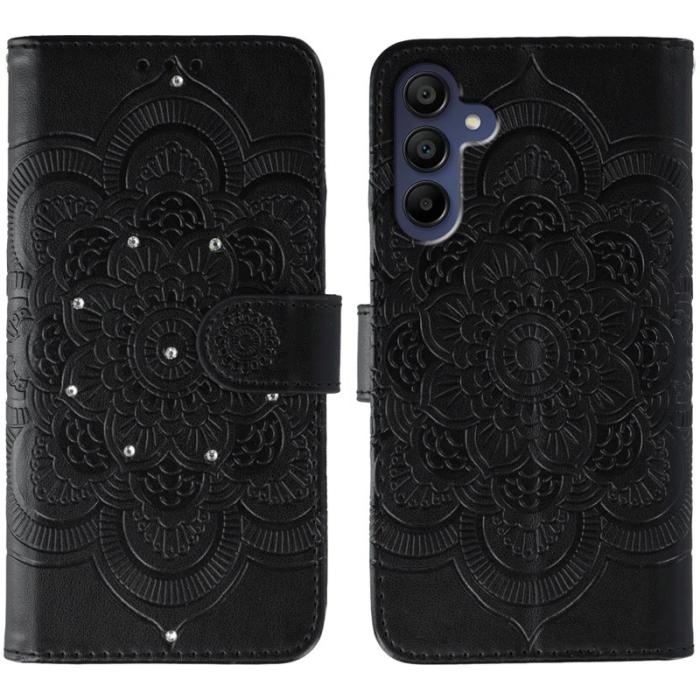 OEM - Mobilskal till Samsung Galaxy S26 Rhinestone Dekor KonstLäder Mandala - Svart