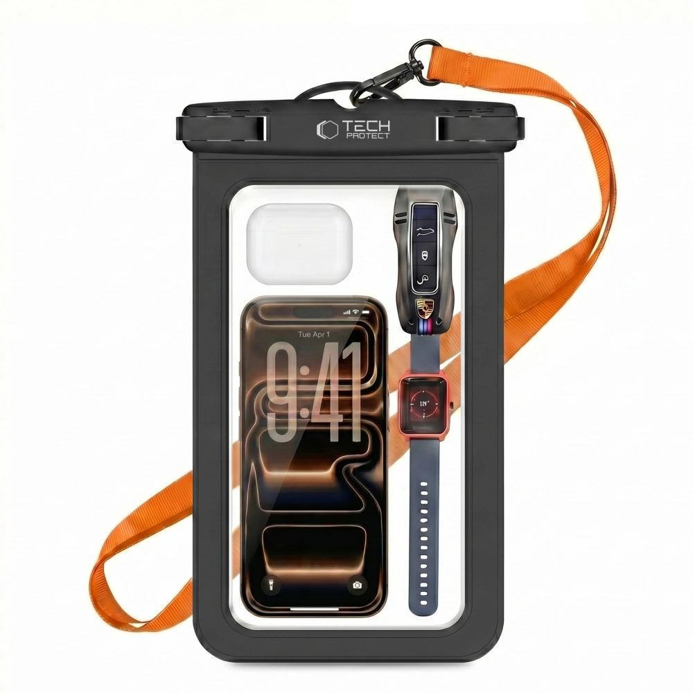 Tech-Protect Vattentätt Universalt Mobilfodral 8.9" - Orange/Svart