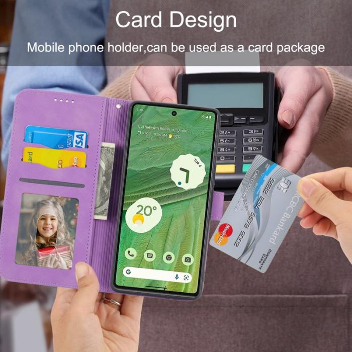 DIERFENG - DIERFENG DF-03 Plånboksfodral för Google Pixel 7a - Konstläder - Lila