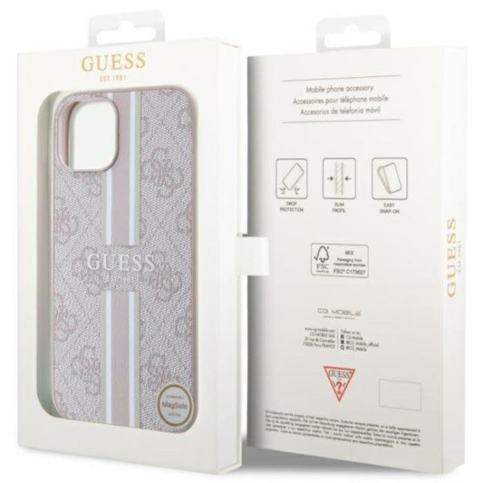 Guess - Guess iPhone 14 Mobilskal MagSafe Printed Stripes - Rosa