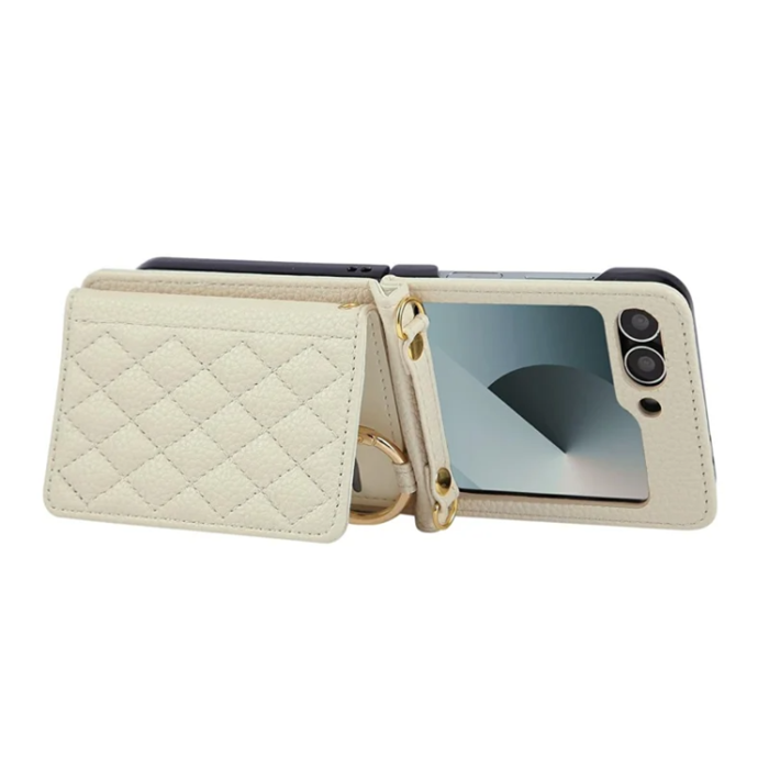 A-One Brand - Galaxy Z Flip 7 FE / Z Flip 6 Mobilskal Korthållare Kickstand Rhombus - Beige