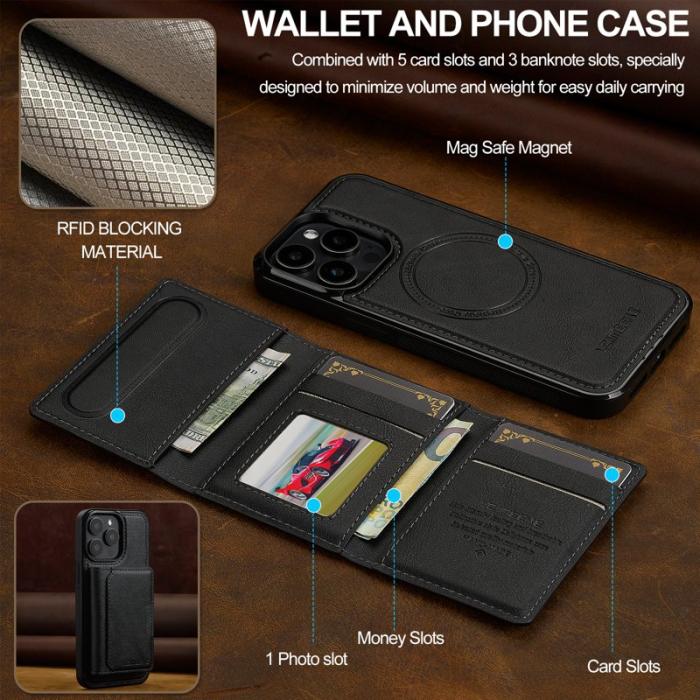 LC.imeeke - LC.IMEEKE L5 iPhone 14 Pro Max Fodral KonstLäder - Svart