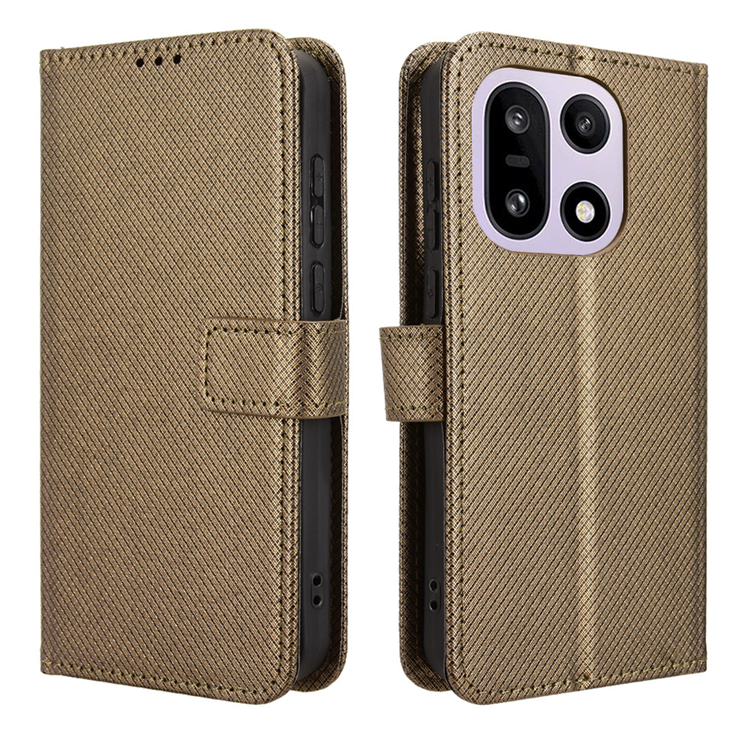 OnePlus 15 Plånboksfodral Strap Diamond Texture Konstläder (Brun) | 2353 | AlltMobil