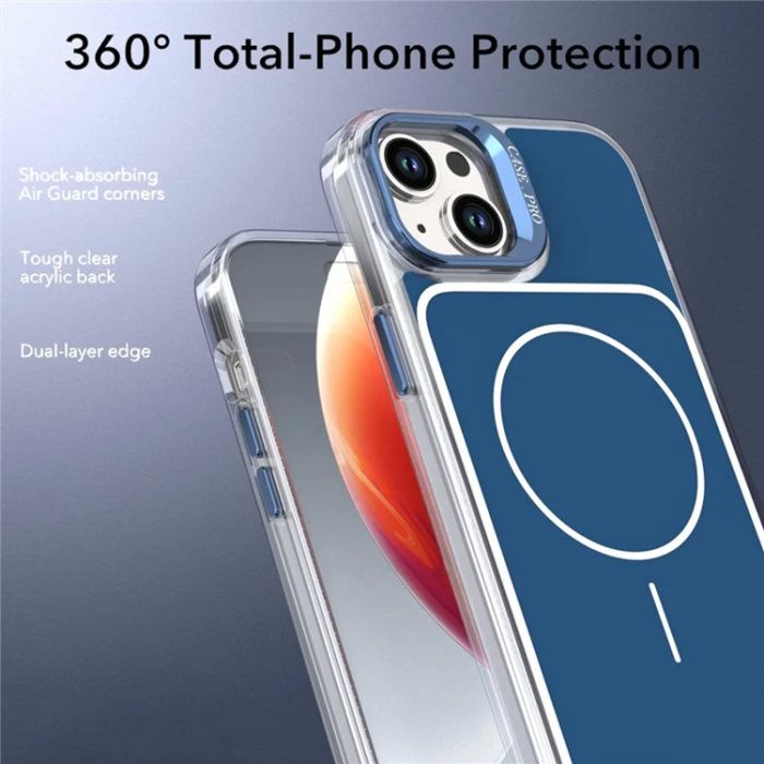 A-One Brand - iPhone 15 Plus Mobilskal MagSafe Lens Kickstand med Handrem - Blå