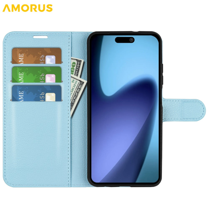 Amorus - AMORUS iPhone Air Plånboksfodral Flipstativ Litchi - Blå
