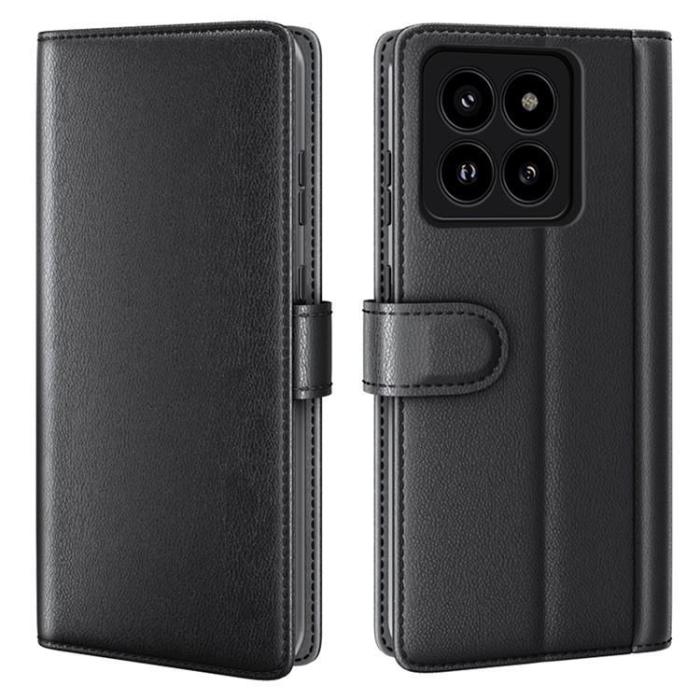 OEM - Xiaomi 14 Pro Plånboksfodral Äkta Läder Folio - Svart