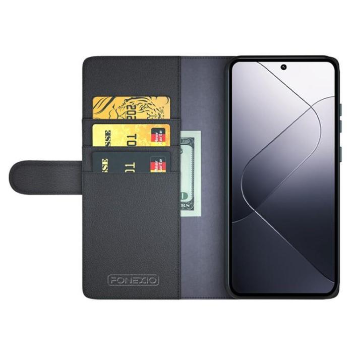 OEM - Xiaomi 14 Pro Plånboksfodral Äkta Läder Folio - Svart