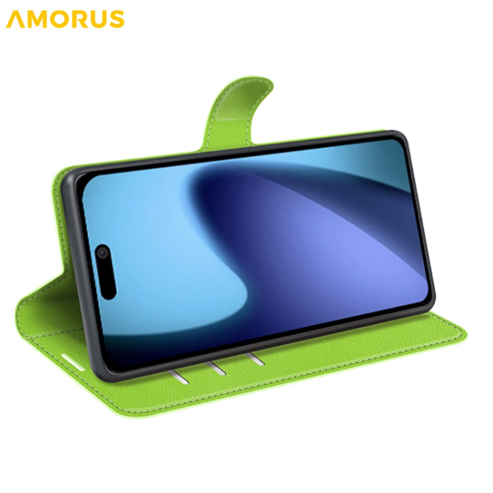 Amorus - AMORUS iPhone Air Plånboksfodral Flipstativ Litchi - Grön