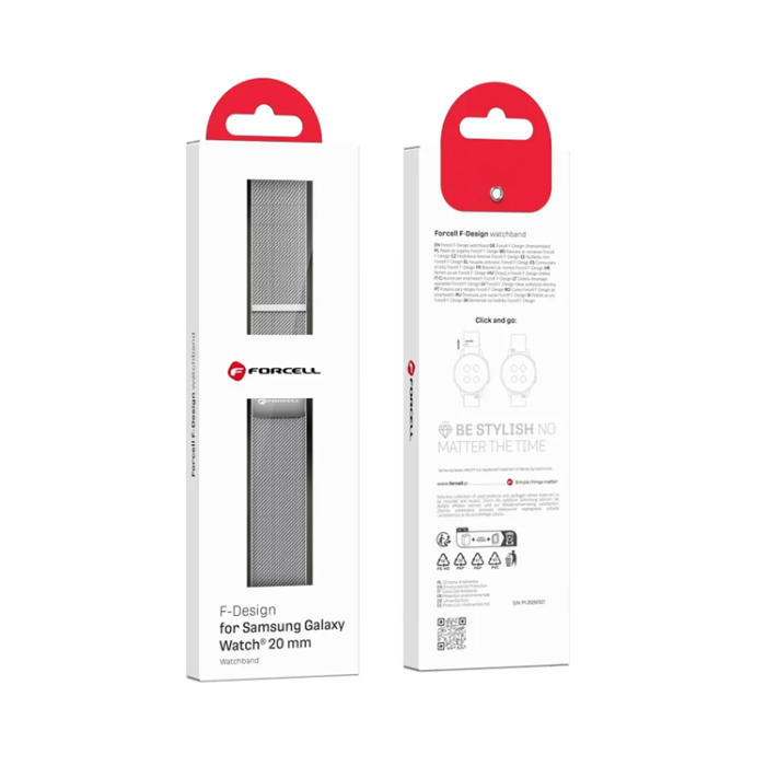 Forcell - Forcell Galaxy Watch 20mm Armband Magnetic Steel FS11 - Silver