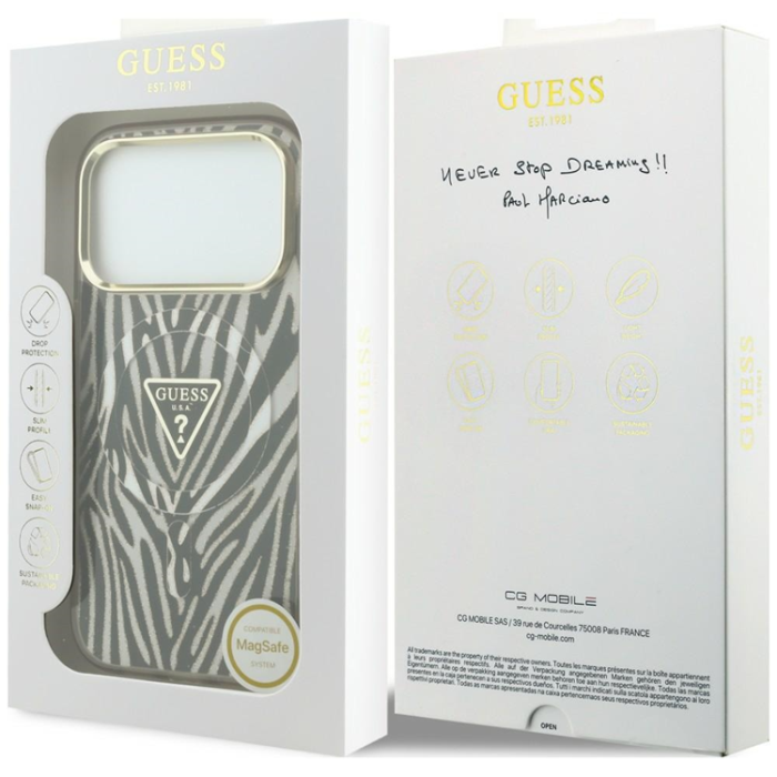 Guess - Guess Mobilskal För iPhone 18 Pro/17 Pro Magsafe IML Zebra Glitter