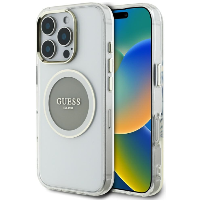 Guess - Guess iPhone 16 Pro Mobilskal MagSafe Metal Circle Logo - Grå