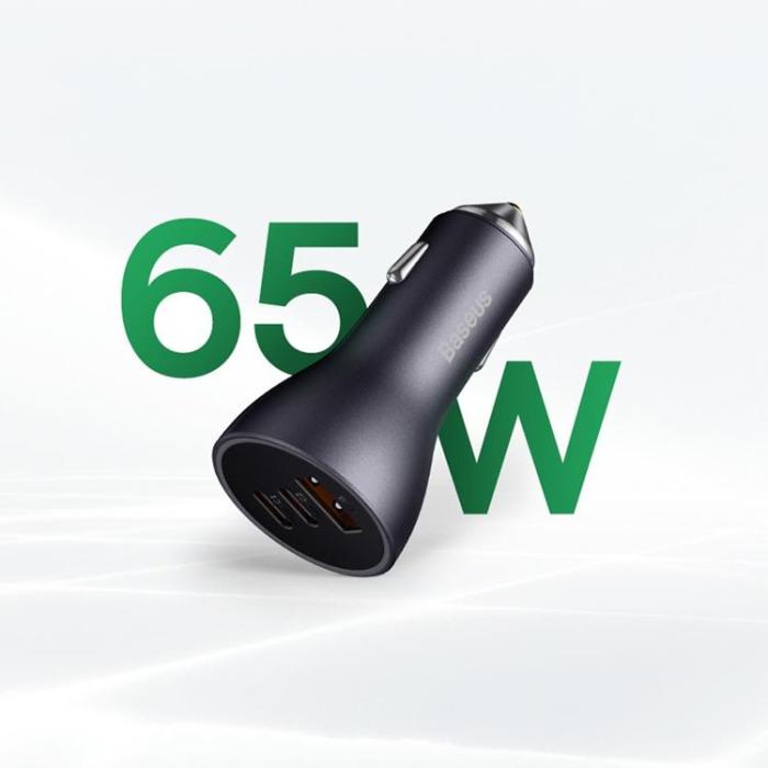 BASEUS - Baseus Golden Contactor Pro USB-A Billaddare + 2x USB-C 65W - Blå