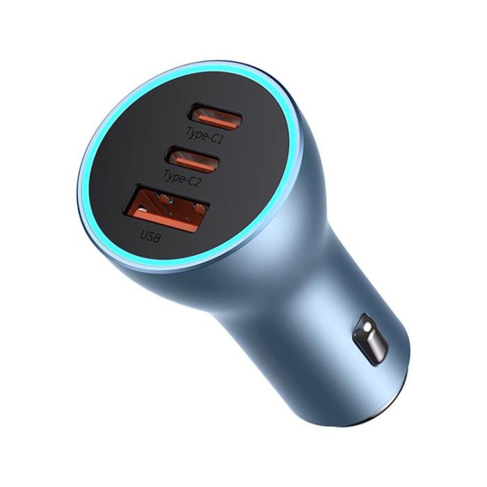 BASEUS - Baseus Golden Contactor Pro USB-A Billaddare + 2x USB-C 65W - Blå