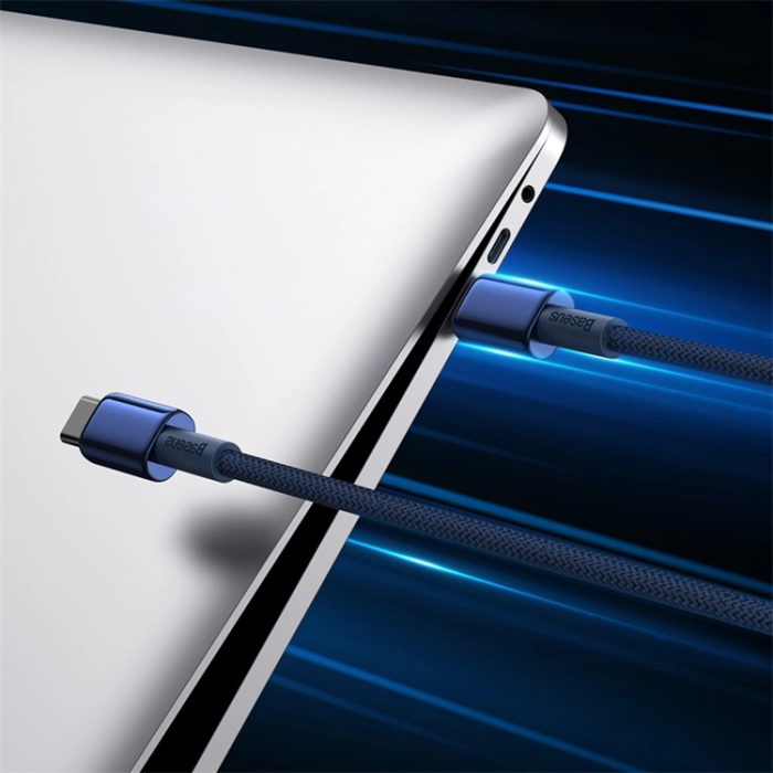 BASEUS - Baseus USB-C till USB-C kabel 100W 1m Tungsten Gold - Marinblå