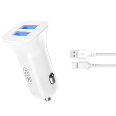 XO - XO Billaddare 2x USB 2.4A + USB-C Kabel TZ10 - Vit