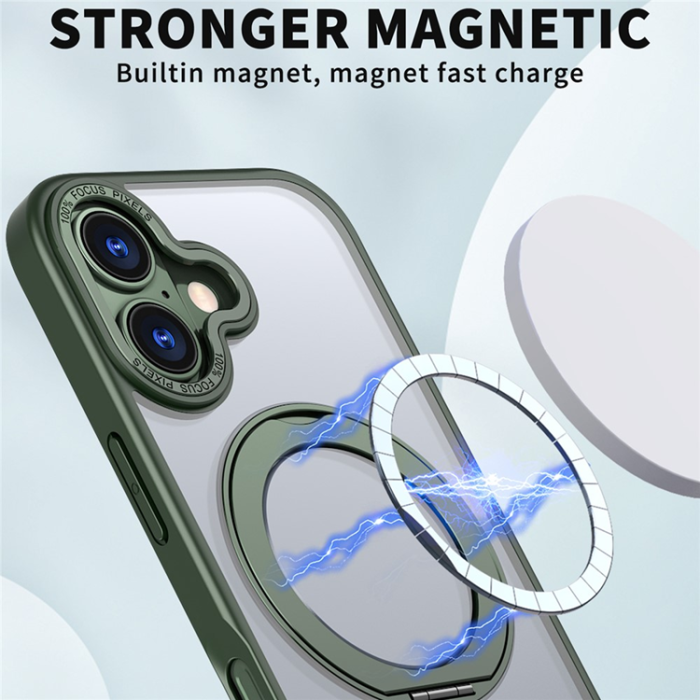 A-One Brand - iPhone 17 Mobilskal MagSafe TPU + Acrylic Kickstand - Svartgrön