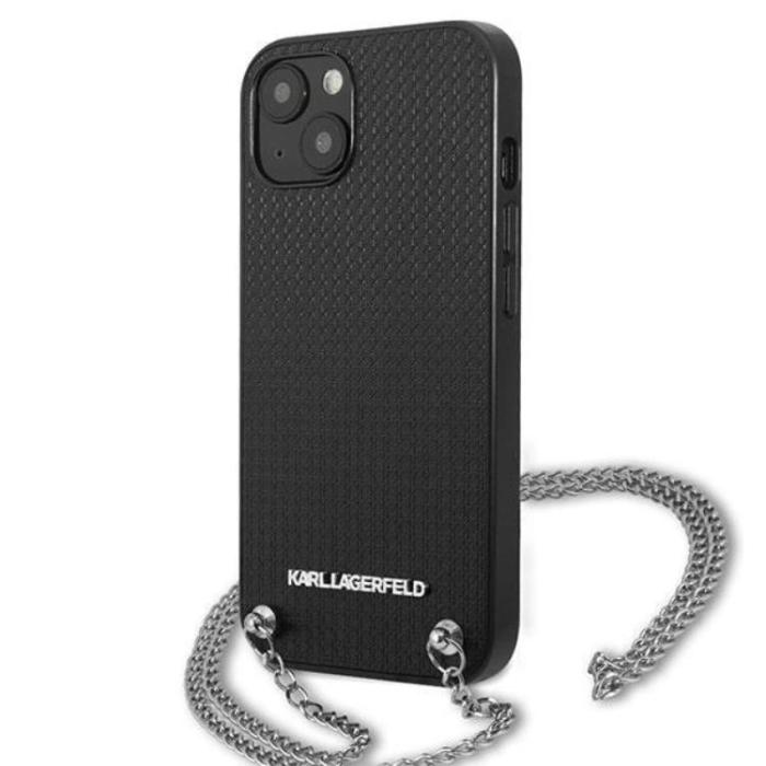 KARL LAGERFELD - Karl Lagerfeld iPhone 13 mini Halsbandskal Läder Textured and Chain - Svart