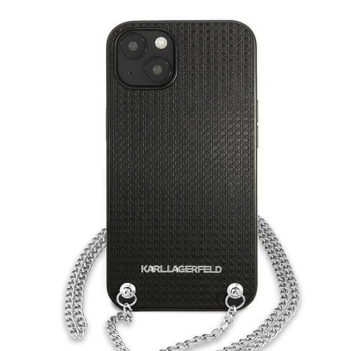 KARL LAGERFELD - Karl Lagerfeld iPhone 13 mini Halsbandskal Läder Textured and Chain - Svart