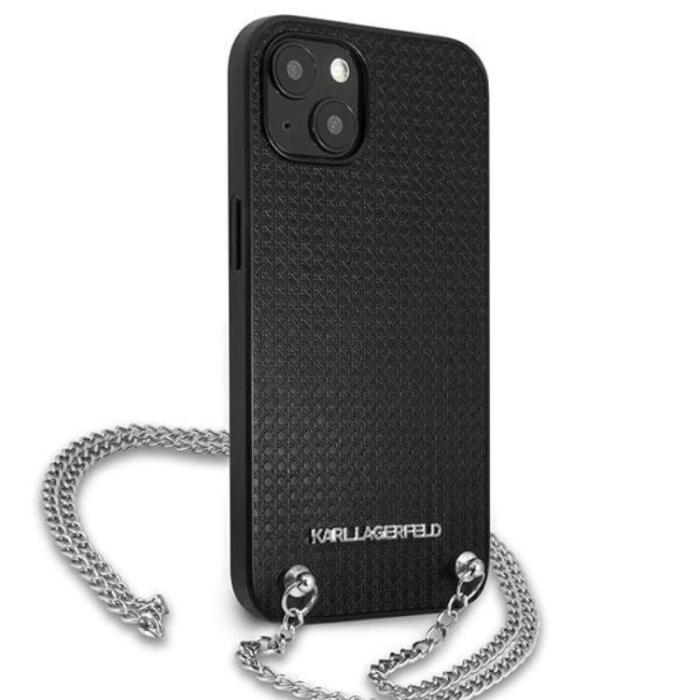 KARL LAGERFELD - Karl Lagerfeld iPhone 13 mini Halsbandskal Läder Textured and Chain - Svart