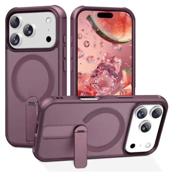 iPhone 17 Pro Max MagSafe mobilskal kickstand vinröd premium case wireless charging compatible