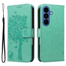 OEM - Samsung Galaxy S26 Plus Fodral PU L&auml;der Katttr&auml;d M&ouml;nster - Gr&ouml;n