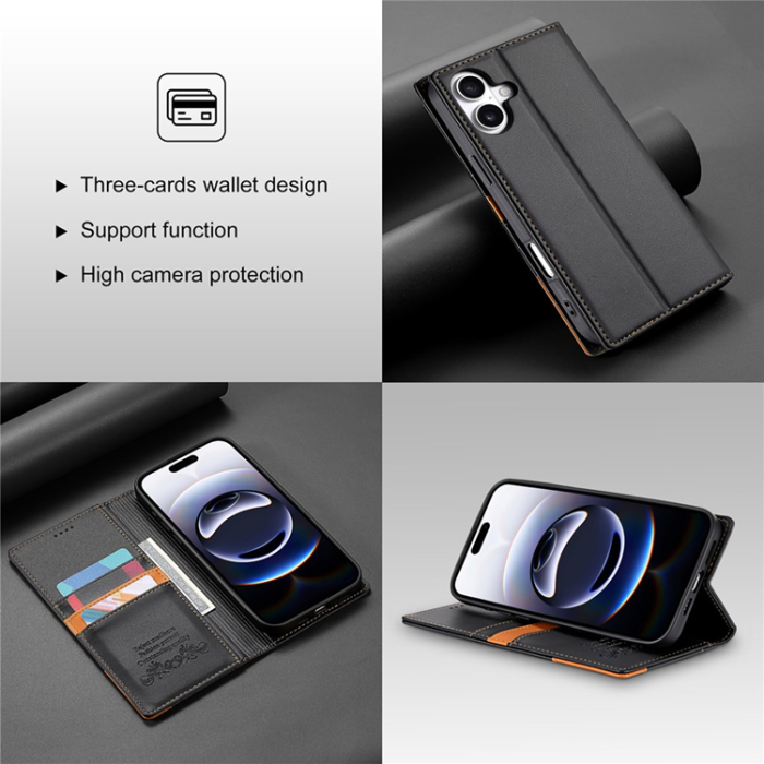N.BEKUS - N.BEKUS iPhone 17 Plånboksfodral RFID Blocking P3 - Svart