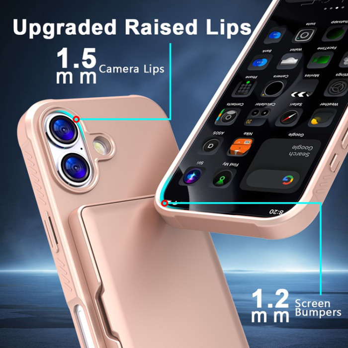 A-One Brand - iPhone 17 Mobilskal Korthållare Mirror Kickstand - Roséguld