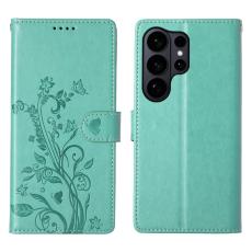 OEM - Samsung Galaxy S26 Ultra Pl&aring;nboksfodral Konstl&auml;der Blomtryck - Gr&ouml;n
